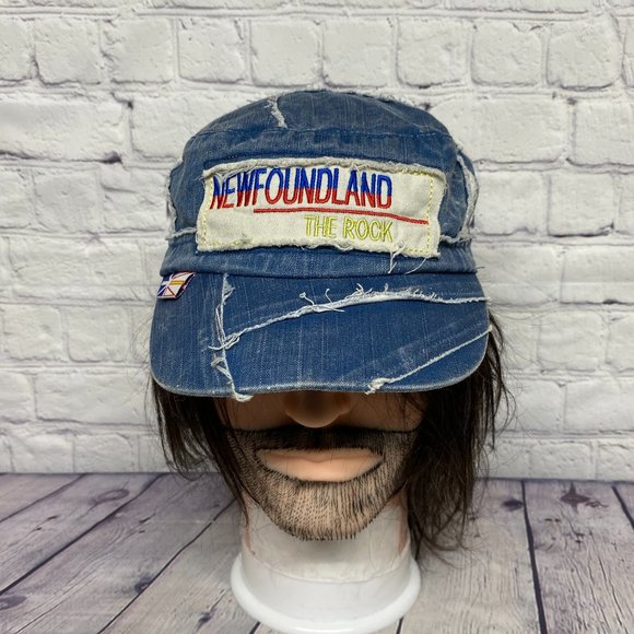 Distressed Hat Army Cap Women Adjustable Blue New FOUNDLAND The Rock Patch Work - Picture 1 of 10